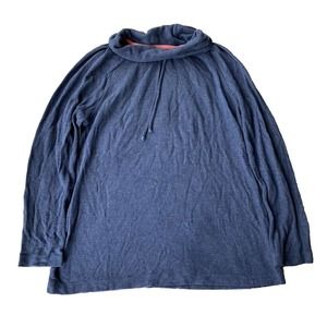Talbots Sweatshirt Top Sz Medium Blue Pullover Drawstring Cowl Neck Long Sleeve